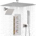 Enga Thermostatic Dual Head Shower System, 16" + 6" Dual Rainfall Shower System (Can All Run Together & Volume Adjustable) Dual Shower Head Combo Set, Brushed Nickel