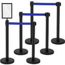 Geelin 6 Pack 9.8 ft Heavy Duty Crowd Control Stanchions Stainless Steel Stanchion Set with 6 Safety Barrier Post with Retractable Belt and 1 Sign Holder Crowd Control Barrier(Blue)