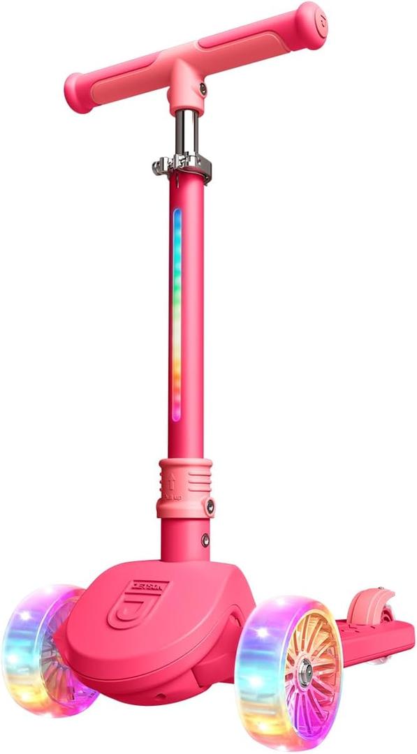 Jetson 3-Wheel Light-Up Kick Scooter, Lights on Stem & Wheels, Height Adjustable Handlebar, Rear Brake, Foldable, Ages 3+ (Bloom Pink)