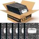 Rosmonde 12 Pack Composition Notebook College Ruled Bulk, 200 Pages (100 Sheets), 9-3/4 x 7-1/2, Hard Cover College Ruled Notebook Bulk, Black Marble Composition Notebook College Ruled, Bulk Notebooks