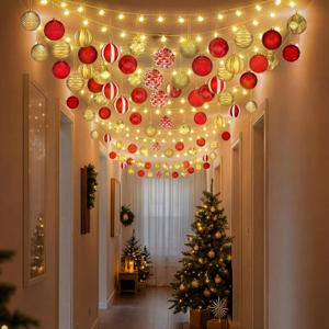 Soulchen Christmas Hallway Ceiling Decorations Kit Includes 131.24 ft Fairy Lights with 320 LEDs and Hooks 24 Pcs Balls Ornaments Christmas Decor for Xmas Holiday Party Indoor Outdoor