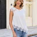JTD Women's Sleeveless Tops Lace Trim Tank Tops Casual Loose Blouses 2026 Summer Trendy Dressy Tank Shirt White (L)