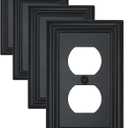 Decorative Framed Design Switch Plates Outlet Covers, Duable Metal Wall Plates (Black/1 Duplex 4 Pack)