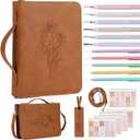 19PCS Floral Brown Leather Bible Cover for Women Bible Cover Cases for Teen Girls Christmas Gift Christian Carrying Bag Journaling Kit with Shoulder Strap Highlighter Pens & Book Marker Study Supplies