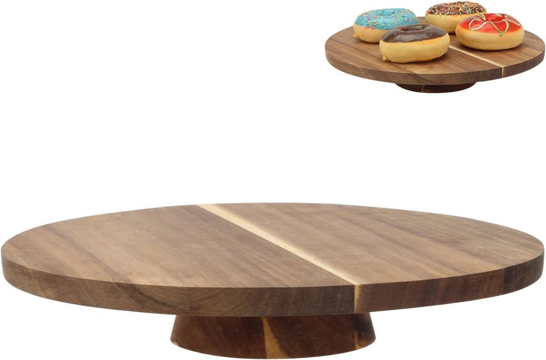 12'' Round Wooden Cake Stand, Multi Function Cake Holder Serving Platter for Kitchen, Use as Cake Holder, Salad Bowl, Punch Bowl, Desert Platter, Veggie Stand