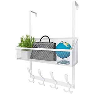 Kaiferty Over The Door Hooks Organizer, Coat Rack Over The Door Storage Hanger Towel Rack, Back of Door Storage Organizer for Bathroom,Bedroom,Kitchen,Office (White 2-Tier)