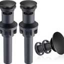 Hibbent 2 Pack Universal Bathroom Sink Drain Stopper, Pop Up Drain Strainer with Overflow, Push and Seal Sink Plug with Basket for Lavatory Vanity Vessel, Anti-Clogging Strainer, Matte Black