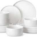 MALACASA 12 Pieces Porcelain Dinnerware Set, Modern White Dish Set for 4, Premium Serving Plates and Bowls Sets, Chip and Scratch Resistant Dishware Sets Kitchen Dishes Dining Ware Set, Series LEAH