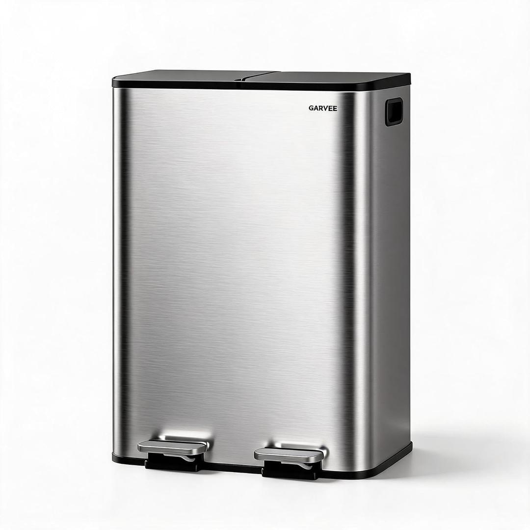 Kitchen Trash Can, 2×8 Gal （30l+30l）Stainless Steel Garbage Can with Lid | Stainless Trash Bin with 2 Removable Inner Buckets, Soft-Close Foot Pedal, Fingerprint-Resistant for Kitchen Home Office