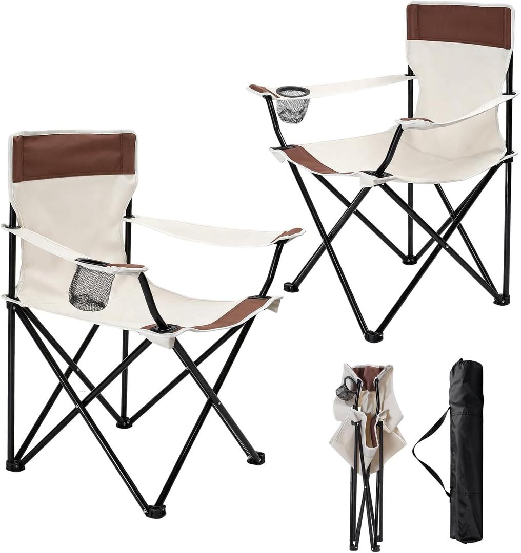2 Pack Camping Chairs Folding Outdoor Chair Portable Lawn Chair with Cup Holder Supports 330LBS Lightweight Beach Chair for Outside Sports, Fishing, Hiking, Travel, Gift for Christmas