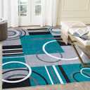 RUGSREAL 9x12 Washable Rugs Abstract Circles Rug Contemporary Modern Area Rugs Stain Resistant Accent Rug Low Pile Throw Carpet for Bedroom Living Room, Turquoise