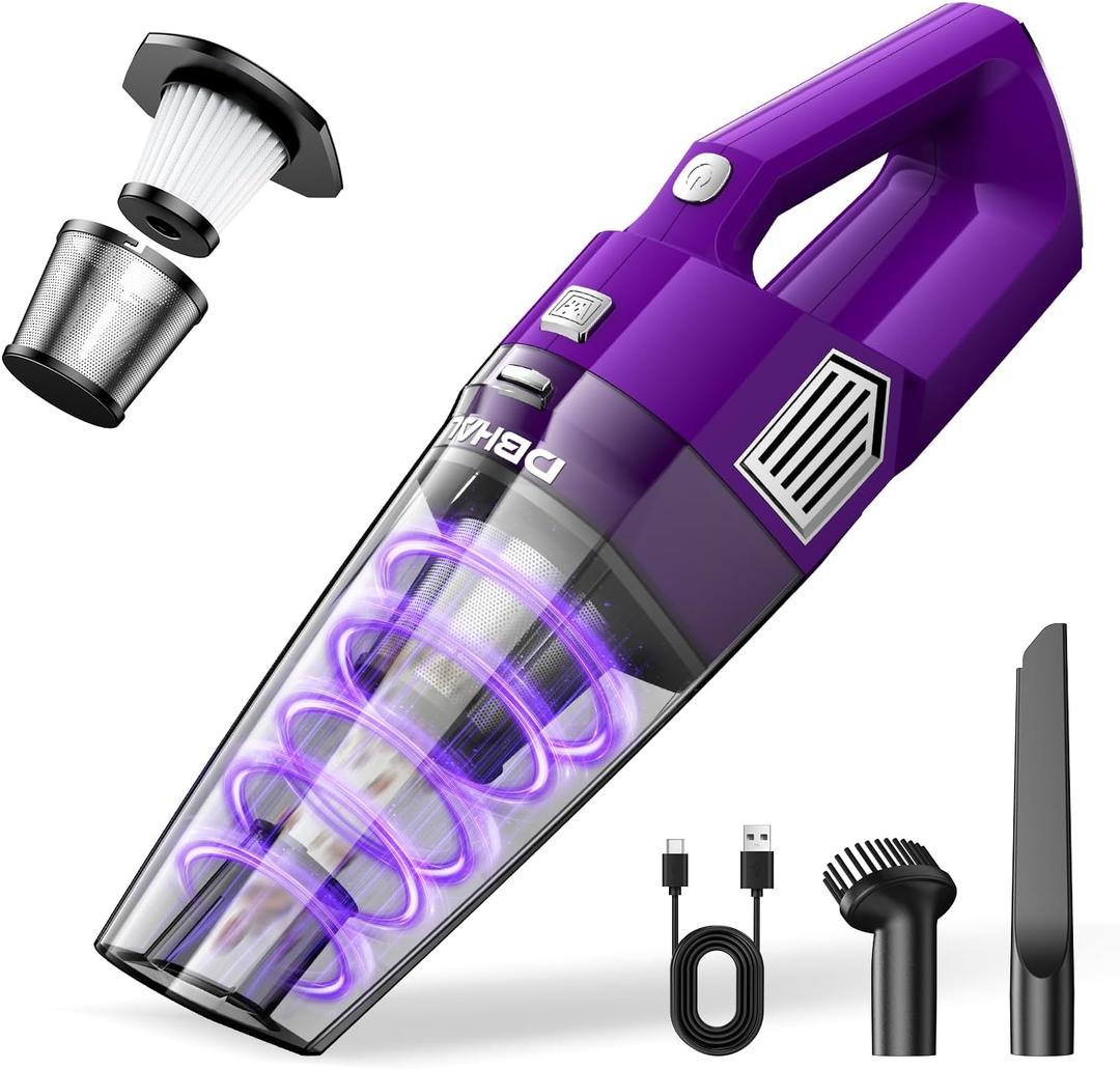 Handheld Vacuum Cordless, 15000PA Powerful Suction Car Vacuum Cleaner Lightweight with Multi Accessories, Hand held Vacuum Cleaner Cordless Rechargeable for Car Home (Purple)