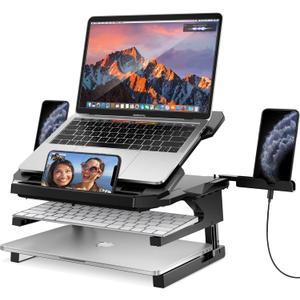 AboveTEK Laptop Stand, 20 Angles Two-Layer Height Adjustable Laptop Stands, Portable Laptop Riser with 360 Rotating Base Storage Space & Extra Phone Holders Compatible with 10''-17'' Laptops Black