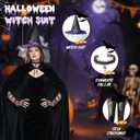 Halloween Witch Gothic Costume for Womens, 5 Pcs Witch Costume Set with Hat for Party Cosplay (Black)