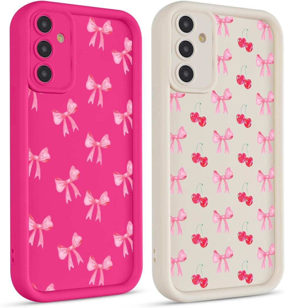 2 Pack Cute Coquette Bow Phone Case for Samsung Galaxy A35 5G 6.6", Aesthetic Pink Cherry Ribbon Bowknot Pattern Print Design Women Girls Case Soft Slim Shockproof TPU Protective Funda Cover