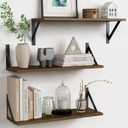 Forbena 24 Inch Long Floating Shelves for Wall Set of 3, Wooden Wall Bookshelf for Bedroom, Large Rustic Wood Hanging Book Shelves for Living Room Plants Kitchen Office Closet Storage (Dark Brown)