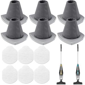 6+6 Pack NES215A/ NES210 Vacuum Filter Set for Eureka NES215A/ NES210/ NES212/ NES215 Blaze Stick Vacuum Cleaner, 6 Vacuum Filters + 6 Pre-Motor Filters, Compare to Part #N0101 & N0102