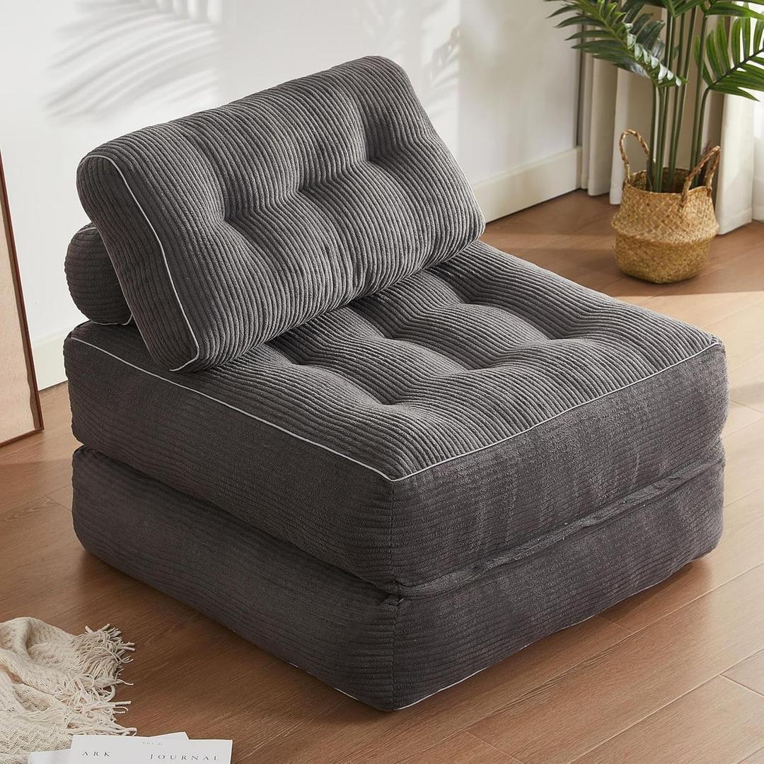Folding Chair Bed, Futon Sofa Bed, Floor Couch for Adults Chair Bed for Living Room, Lounge Sofa, Convertible Sofa Bed, Small Couches for Small Spaces,Grey (35.4 inch)