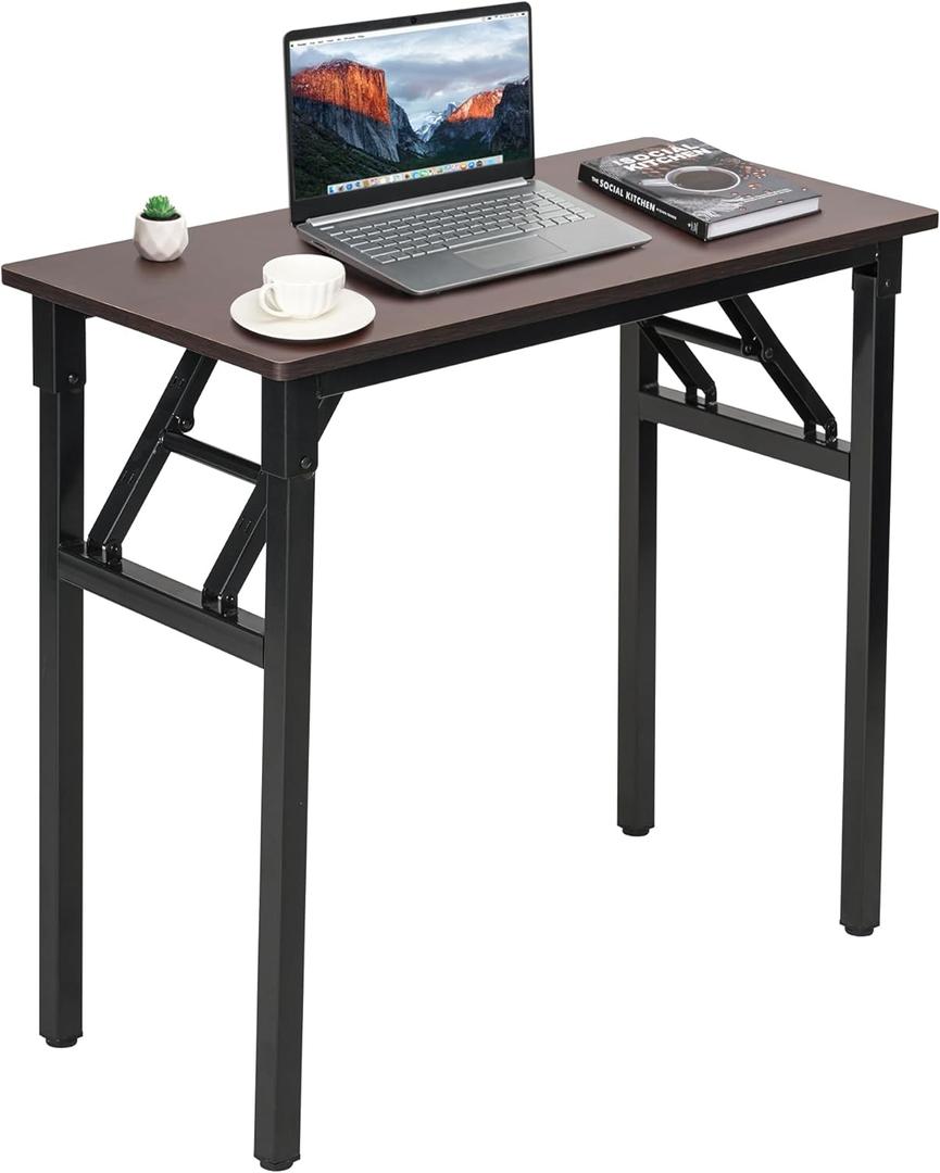 ZONERUI Small Folding Office Computer Desk 31.5" with Rounded Corner and Sturdy No Assembly Required,Suitable for Home Office/Writing/Party/Camping and Outdoor Activities (Black Walnut)