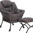 HollyHOME Lazy Chair with Foldable Ottoman, Accent Comfy Lounge Armchair and Folding Footrest Stool, Leisure Sofa Reading Chair and Footstool for Living Room, Bedroom, Dorm,Dark Grey
