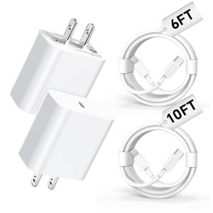 Compatible with iPhone Charger 6/10Ft Fast Charging 2Pack 20W PD Fast Charger Type C Fast Charging Block & Fast Charger Cord Compatible with iPhone 14/13/12/11 Pro/iPad/Pro Max/Plus/XS/XR/SE Charger (White)