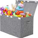 popoly Large Toy Box Storage with Lid, Collapsible Sturdy Toy Chest Storage Bin Box with Rivets Handles for Kids, Boys, Girls, Nursery, Playroom, Living Room, Bedroom, 25"x 13" x 16" (Linen Gray)