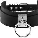 Goth Choker Necklace for Women,Adjustable Soft Leather Collar Punk Emo Costume Neck Accessories Jewelry Gifts (Hanging Circle Ring Style)