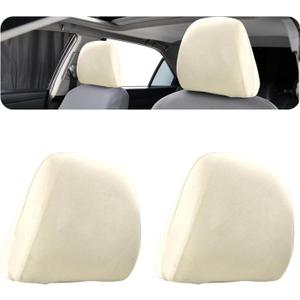 2 PCS Headrest Covers for Cars, Knitted Stretch Breathable Fully Surrounded Car Headrest Cover, Reusable Soft Anti-Dirty Dustproof Headrest Protector, Universal for Most Cars (Beige)