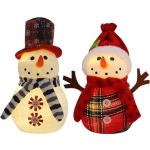 Christmas Table Decorations, 2 Pcs Snowman with Warm White LED Lights, Xmas Table Top Snowmen Decor for Winter Home Kitchen Mantle Room Office Holiday Party