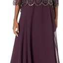 J Kara Women's Petite 3/4 Scallop Beaded Pop Over Gown (Wine/Multi)