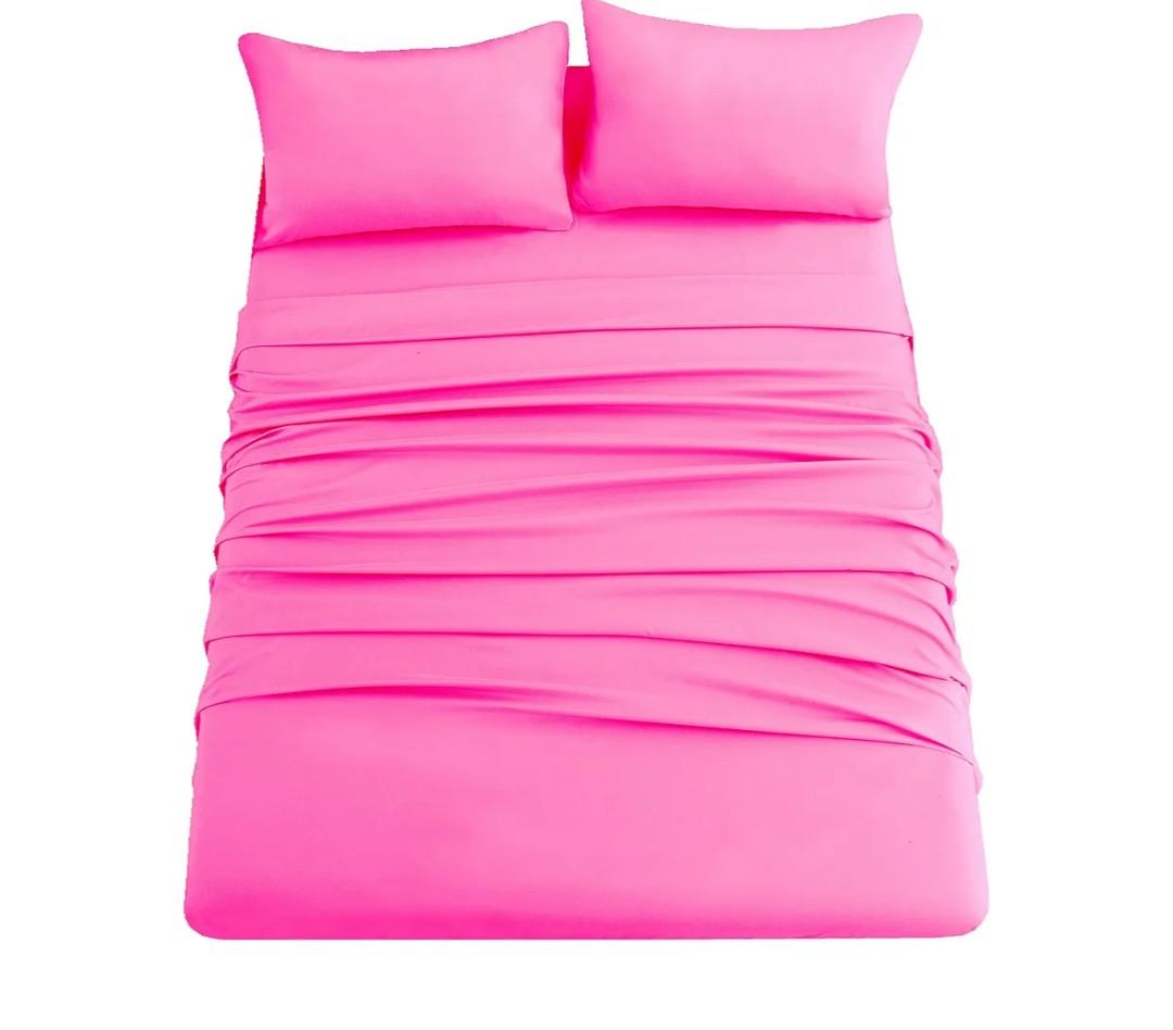 Ghooss Bed Sheet Set Queen Size Super Soft Microfiber 1800 Deep Pocket Luxury Bedding Sheets Double Brushed Wrinkle, Stain, Fade Resistant(Hot Pink,Queen)