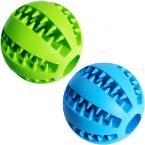 Feixun Dog Treat Toy Ball, Dog Tooth Cleaning Toy, Interactive Dog Toys(1 Green+1 Blue) 2.8" Pack of 2