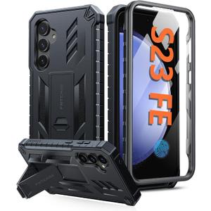 FNTCASE for Samsung Galaxy S23-FE Case: Military Grade Protective Hard Phone Case with Kickstand | Screen Protector | Shockproof TPU Full Protection Drop Proof Phone Cover for Galaxy S23 FE 5G Black