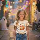 Boys Halloween Shirt with Cute Pumpkin, Ghost, Bat, and Dinosaur Graphics - Classic Crewneck Cotton Tee for Ages 2-7 Years (Yellow)