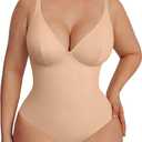 FeelinGirl Shapewear Bodysuits for Women Tummy Control Body Suits Deep V Neck Thong Body Shaper, Small