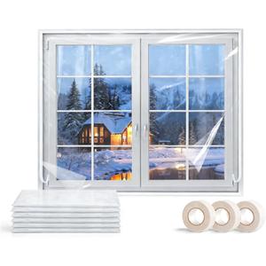 Nuanchu 6 Pieces Window Insulation Kit for Winter Total 47 x 756 Inch Plastic Window Coverings with Double Sided Interior Replacement Tapes, Winterizing Kit for Winter