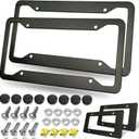 BGGTMO Matte Black Aluminum License Plate Frames- 2 Pack Heavy Duty Car Tag Cover for Front & Rear, 4 Hole Rust Proof Universal Holder, Mount Screws Caps, Inserts, Rattle Proof Pads