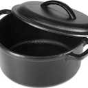 Amazon Basics Pre-Seasoned Cast Iron Mini Dutch Oven Pot with Lid and Dual Handles, Oven Safe, 2-Quart, Round, Black