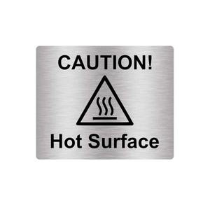 Caution Hot Surface Sign, Adhesive, Sticker, Notice - engraved with Universal Icon Symbol and Text (Size 4.72" x 3.94") (Silver)
