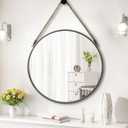 POZINO Round Rope Mirror, 24 Inch Circle Wall Mirrors, Hanging Mirror, Farmhouse Mirrors for Bathroom Bedroom Living Room Entryway Home Decor, Grey