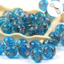 100Pcs Luminous Glass Beads Sky Blue 8mm Round Beads Glow Crystal Loose Beads with Rope for DIY Craft Bracelet Jewelry