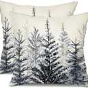 DFXSZ Christmas Pillow Covers 16x16 inch Set of 2 Watercolor Blue Grey Christmas Tree Decorative White Throw Pillow Covers Winter Famliy Decoration for Home Couch TH-30B16HUI