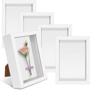 5 Pack 4" x 6" Shadow Box Frame, Small Wood Hollow Picture Frame with Clear Acrylic Front, 1" Deep Shadowbox Display Cases for Photos Dried Flowers Seashell Memorabilia DIY Crafts Medals (White)