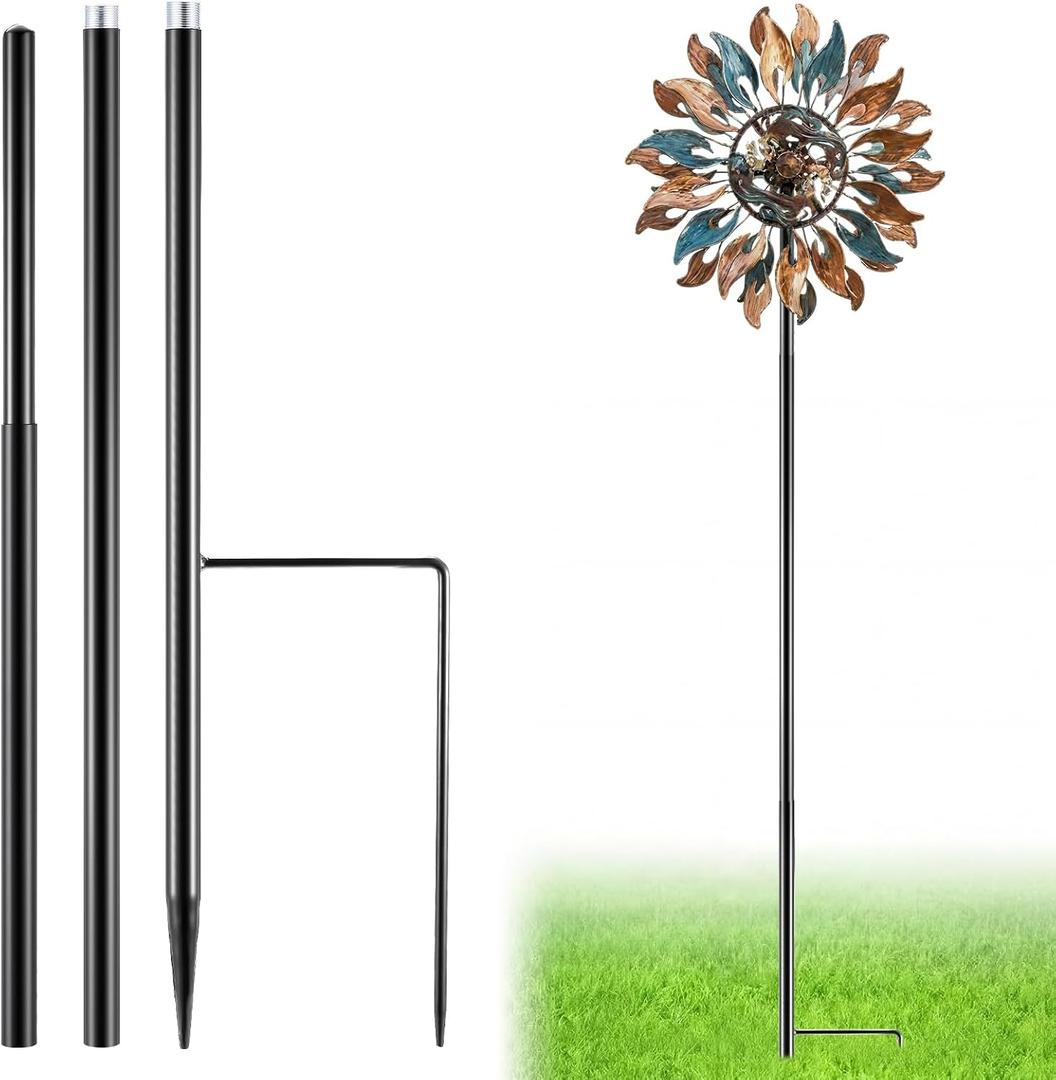 LEIFIDE Black 72" h Replacement Pole for Large Wind Spinner, Windmill Replacement Parts, Three-Part Composition, 22mm Thicker Tube, Easy Assembly for Large Metal Wind Spinner (2 Prongs Base)