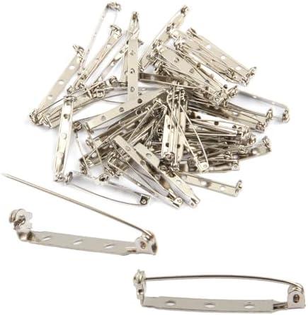 Brooch Pin Back 50pcs Bar Pin Back 1.5 Inch Clasp Pin Back Brooch Pin Backs for Crafts Badge Name Tag DlY Jewelry Making & Craft (60 Pcs, Silver Color)