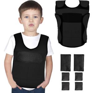 Weighted Vest for Kids (Small, Ages 4 to 7) Compression Vest for Kids Including 6 Removable Weights Black