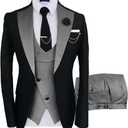 Wangyue Mens Suit 3 Piece Slim Fit Suits for Men Wedding Prom Tuxedo for Men Formal Business Suit (Large, Black-grey)