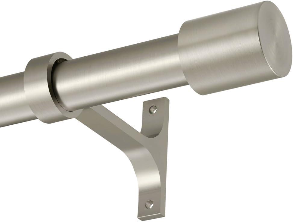 Brushed Nickel Curtain Rods 28-48" - Single, Adjustable 1-Inch Thick, Telescoping Decorative Rods with Cap Finials