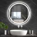 TATU 24 Inch LED Round Lighted Mirror, Bathroom Backlit Vanity Mirror Wall Mounted with 3000K/4000K/6000K Adjustable, Anti-Fog, Smart Touch Button, Stepless Dimmable Lighted Makeup Mirror