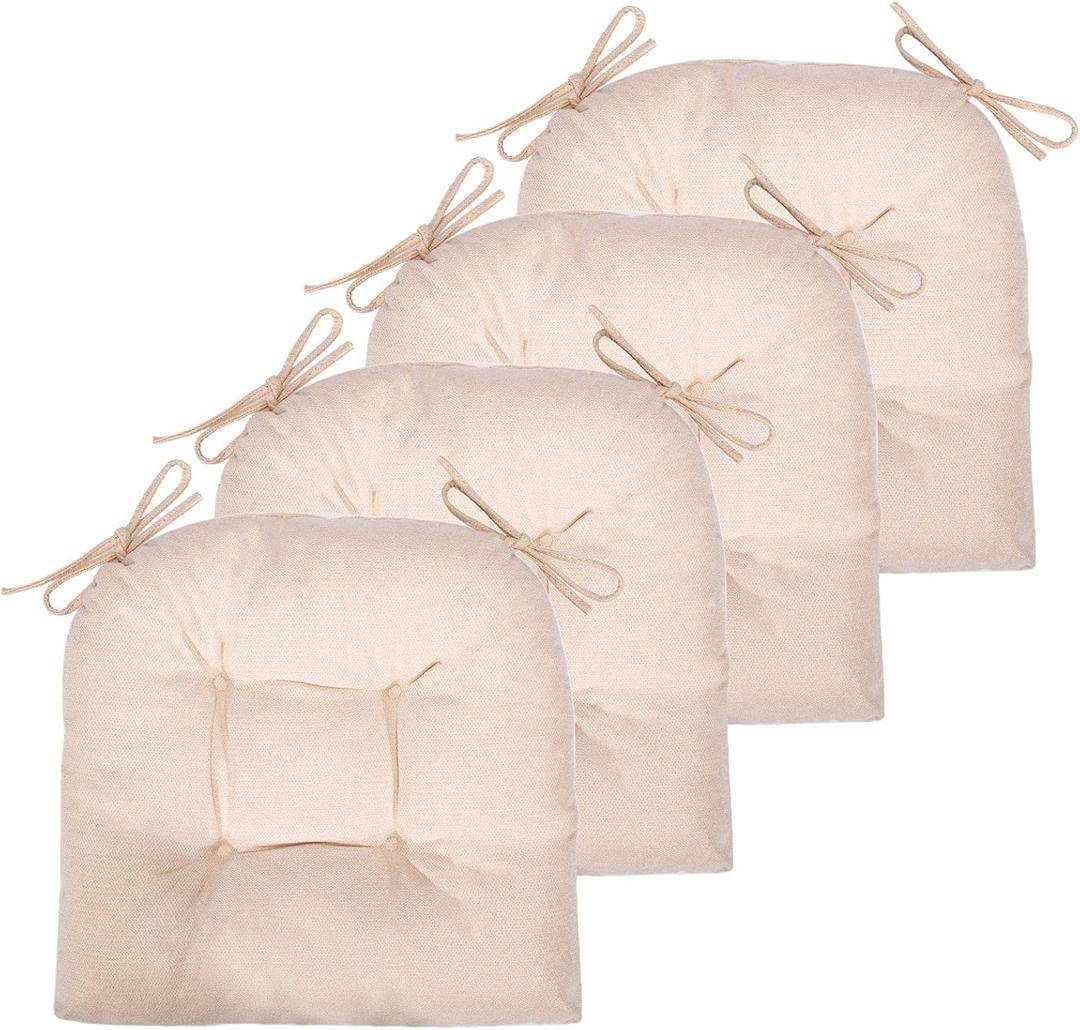 JAMPAYANG Chair Cushion, 4 Pack Chair Cushions for Dining Chairs, Chair Pads and Mat with Ties for Indoor Kitchen Seat and Desk (4 Count - 17 x 16 in, Beige)